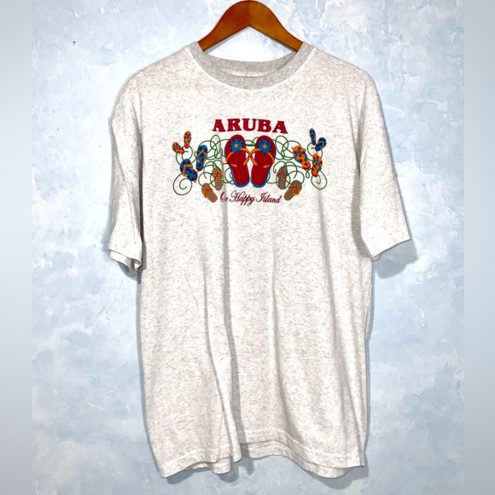 Aruba Island Light Gray Cotton Short Sleeve Flip Flops Graphic T-Shirt XL